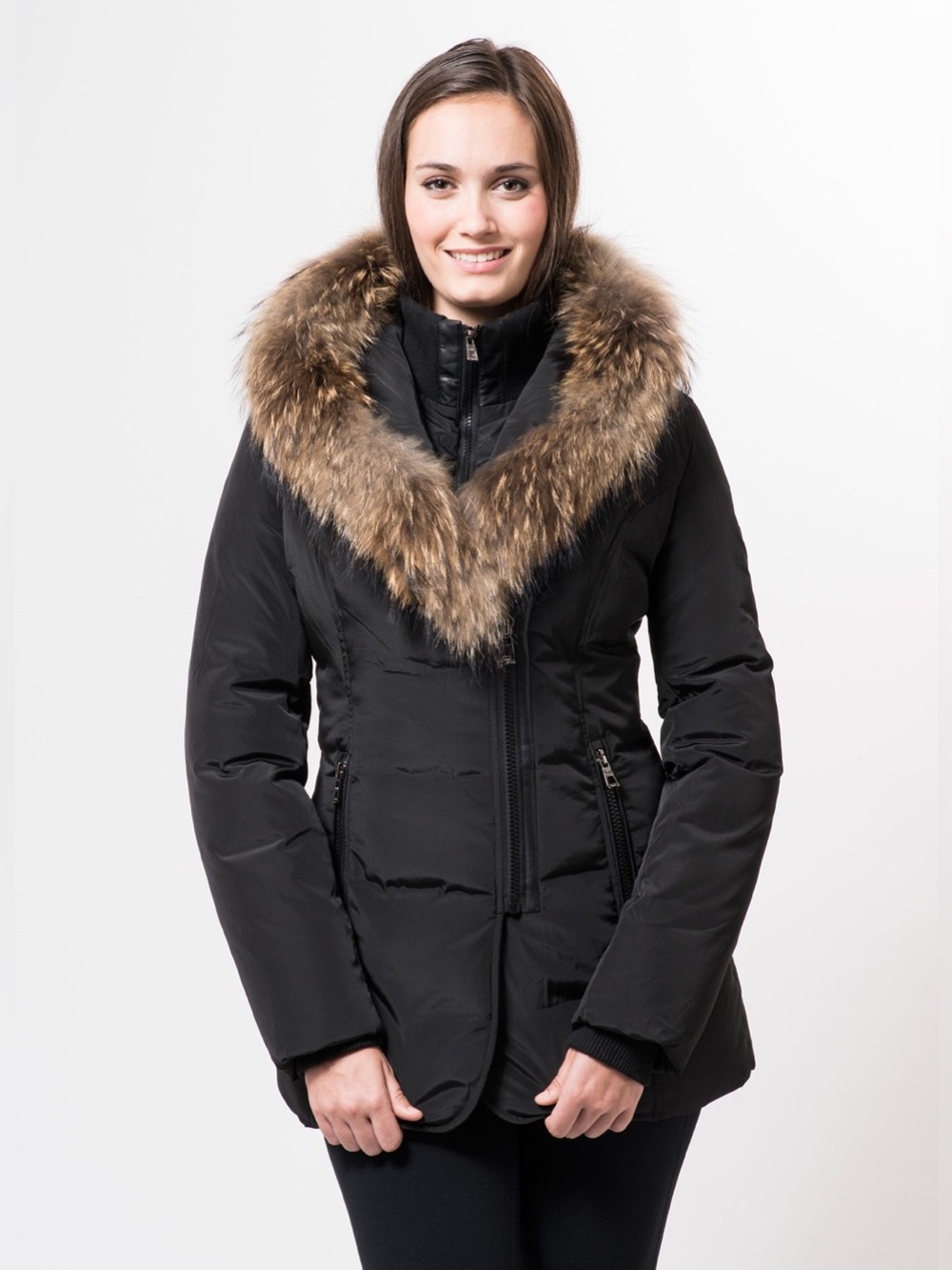 Mackage Black Down Ski Jacket with Brown Fur-Trim Hood